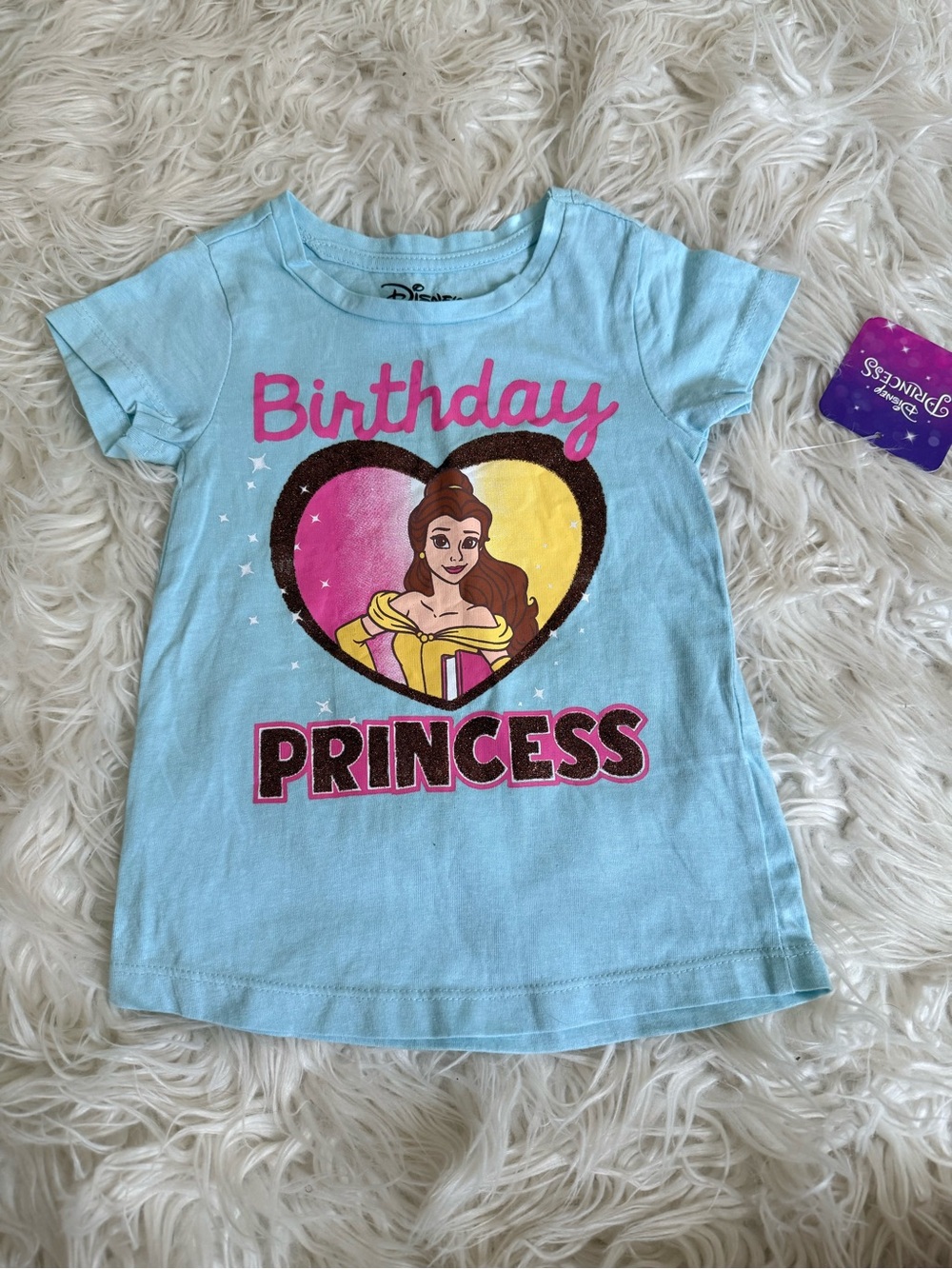 Disney Princess Belle Birthday Shirt Girls Size 2T Glitter Tee
